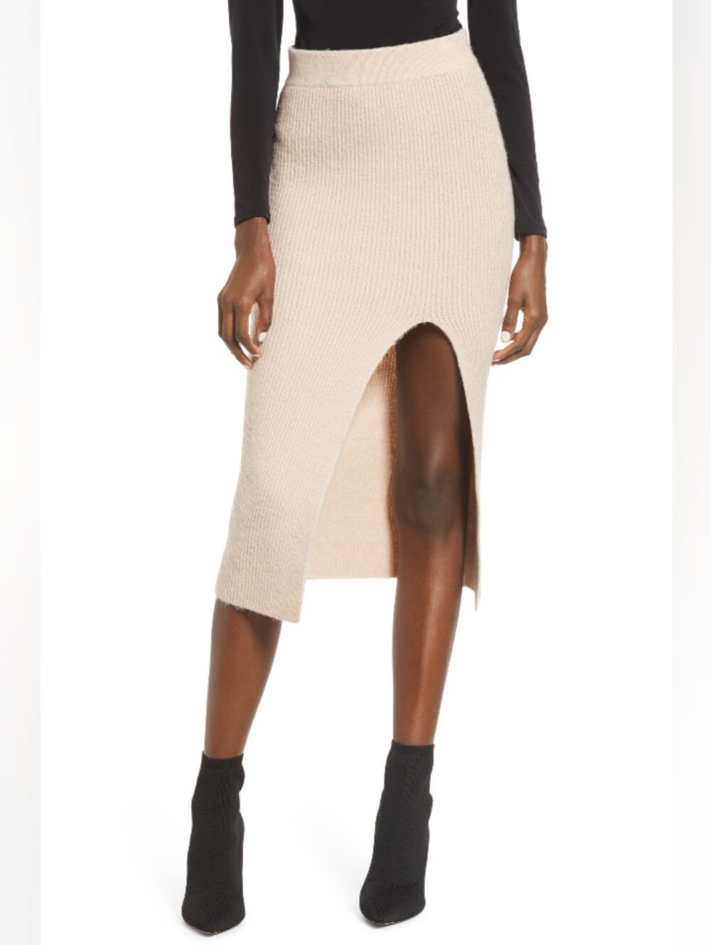 NWT (MSRP $59) Leith Women's Tan Memoir Split Sweater Midi Skirt Size XL cozy - Picture 1 of 16